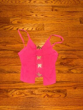 Hot pink cropped butterfly top